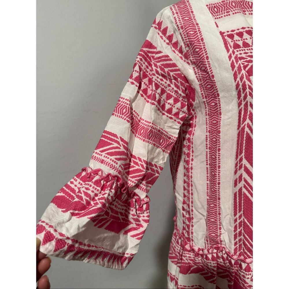 THML Cotton pink white embroidered geometric tunic dress M - Picture 6 of 10